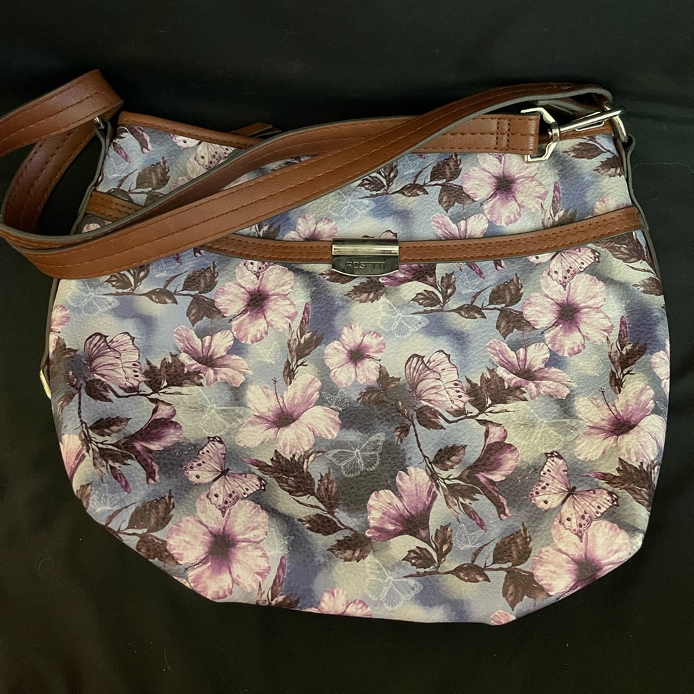 Rosetti Floral Shoulder Bag with Brown Leather Detail